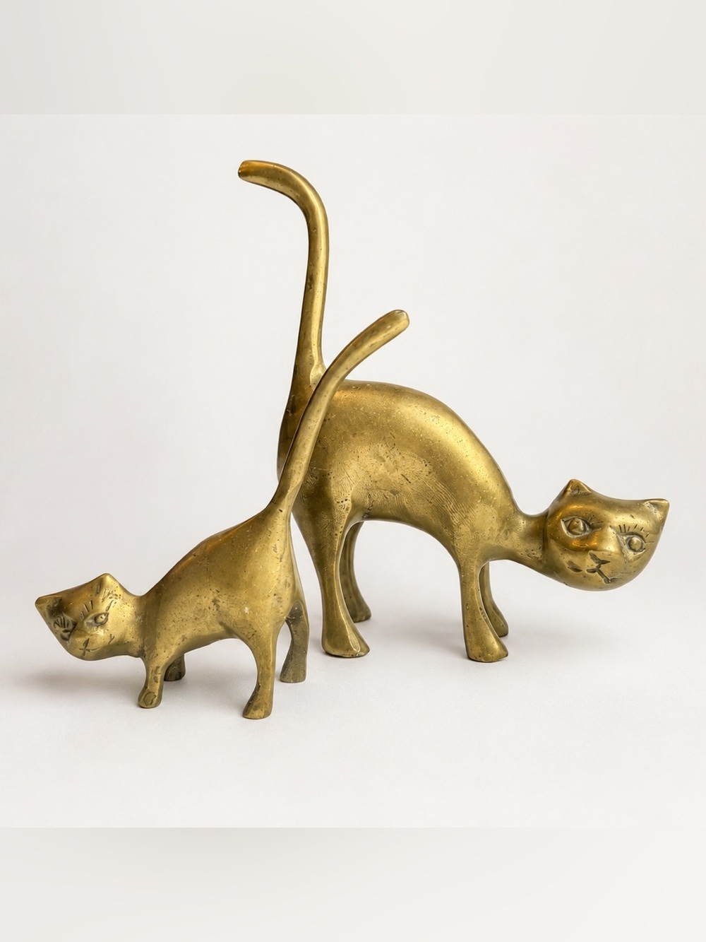 Brass Cat Figurine Set - Gold Decorative Home AccentVintage Mid Century Modern​
